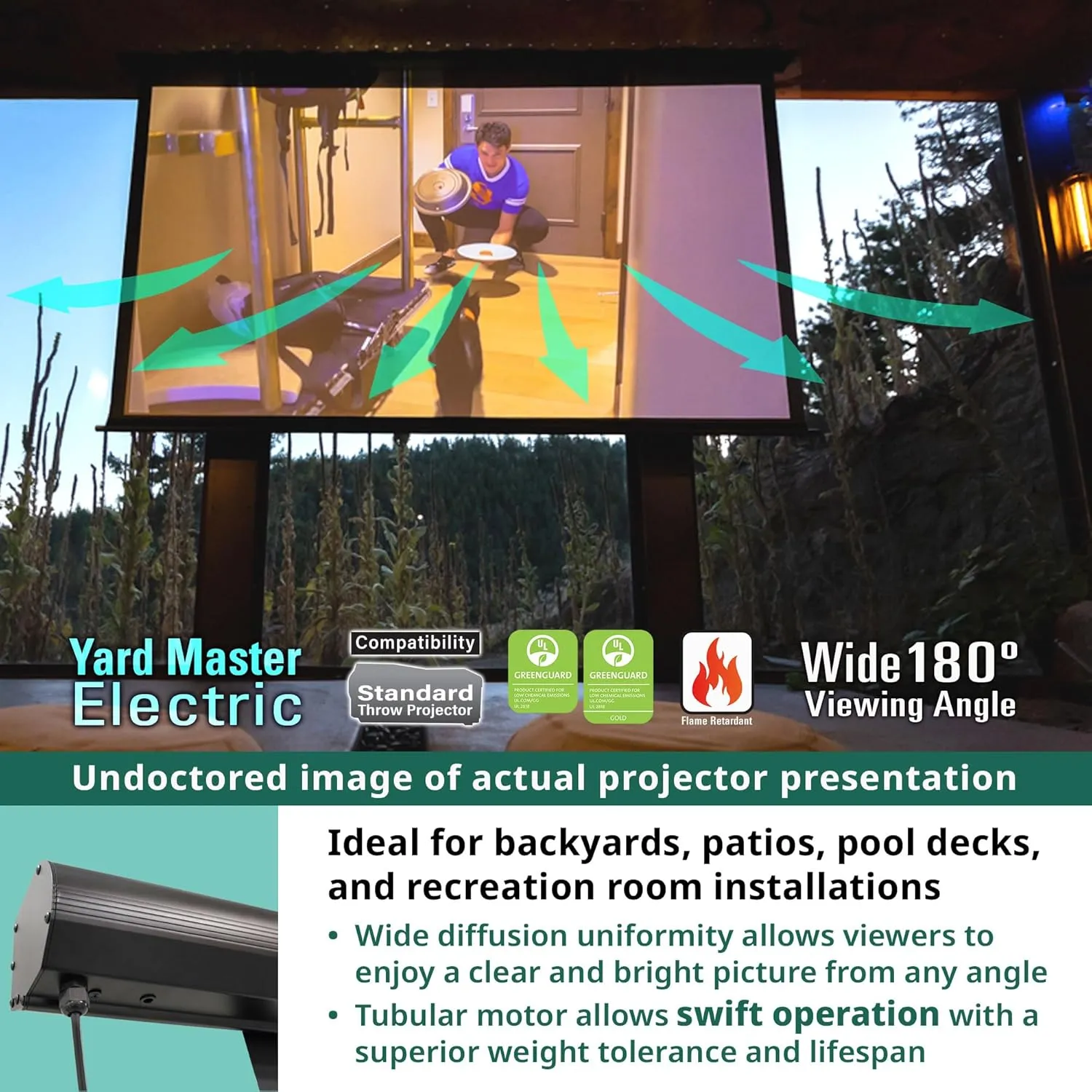 Elite Screens Yard Master Electric 165" Outdoor Motorized Projector Screen 16:9, Rain Water Protection Wireless Remote Control 8K 4K Ultra HD 3D Movie Theater Automatic Projection, OMS165H-ELECTRIC