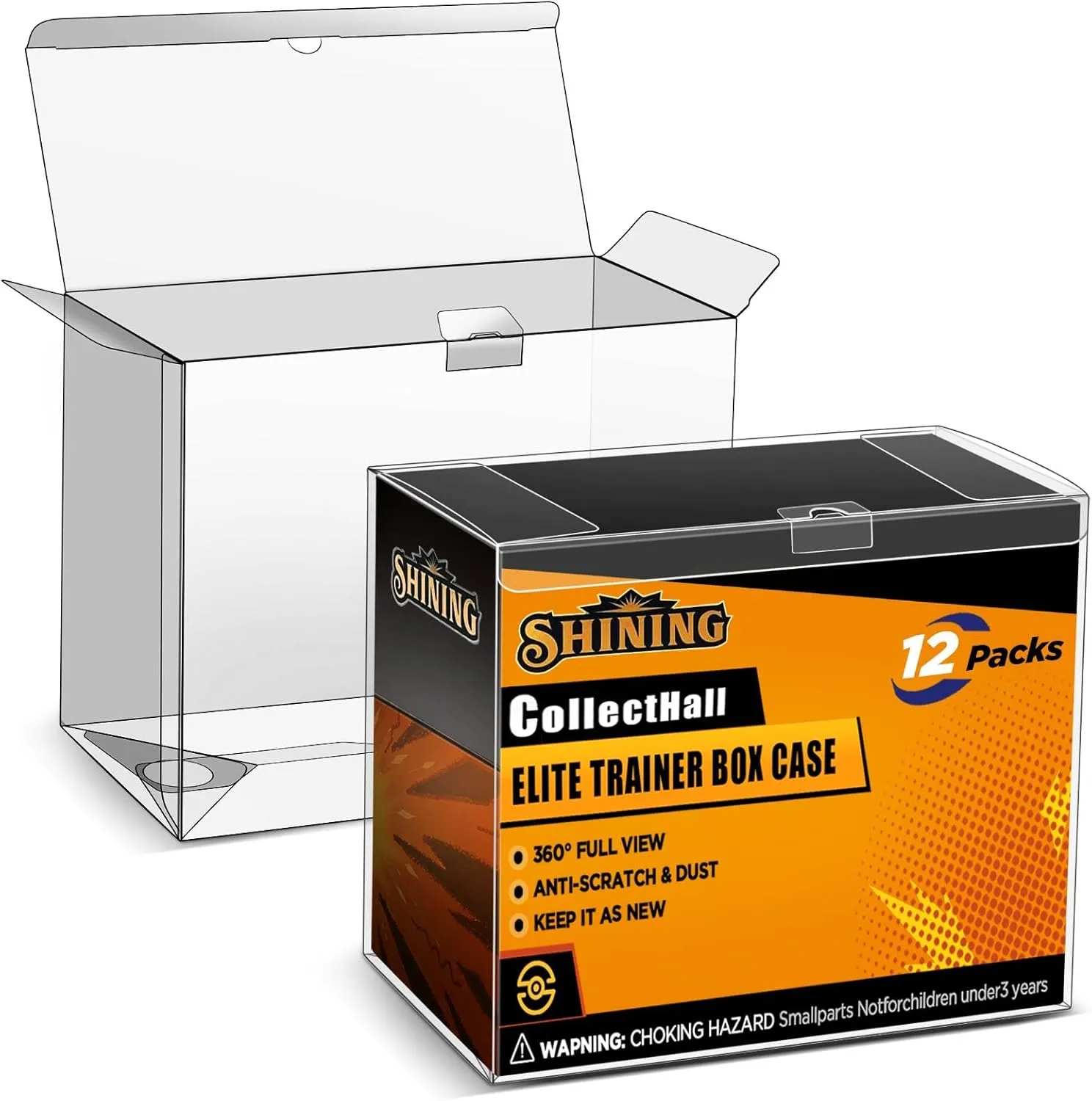 Elite Trainer Box Protector Case, ETB Display Case ETB-Protector Case Transparent and Easy to Fold PKMN Etb Protector (Ultimate, 12 Packs)