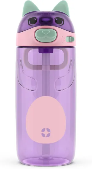 Ello Ellies 16oz Plastic Kids Water Bottle with Straw and Built-in Carrying Handle and Leak-Proof Locking Lid for School backpack, Lunchbox and Outdoor Sports