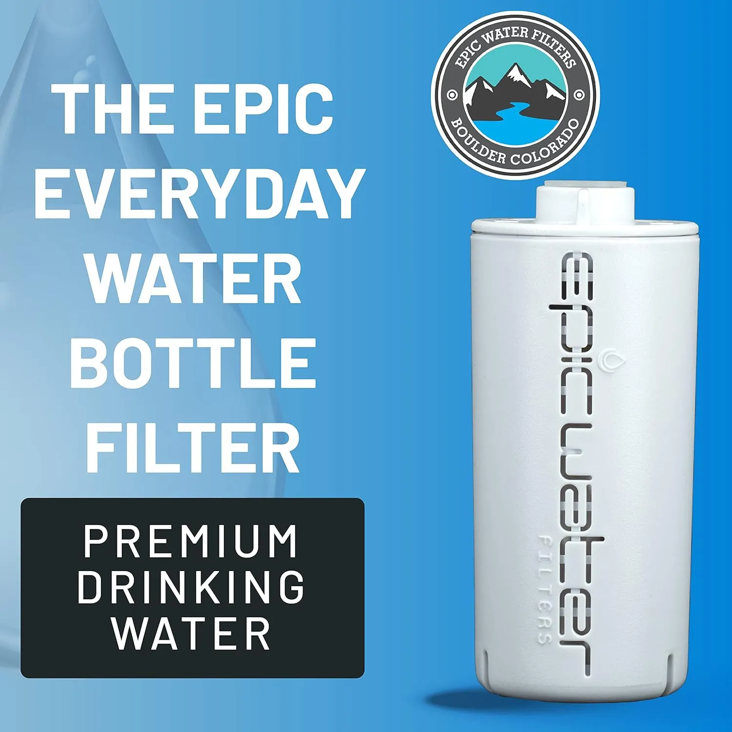 Epic Everywhere Bottle Filter Complete Filter | 1-Pack | 75 Gallon Total Filter Life | 3-4 month Supply | Compatible with all Epic Water Bottles | Replaces Everyday and Outdoor