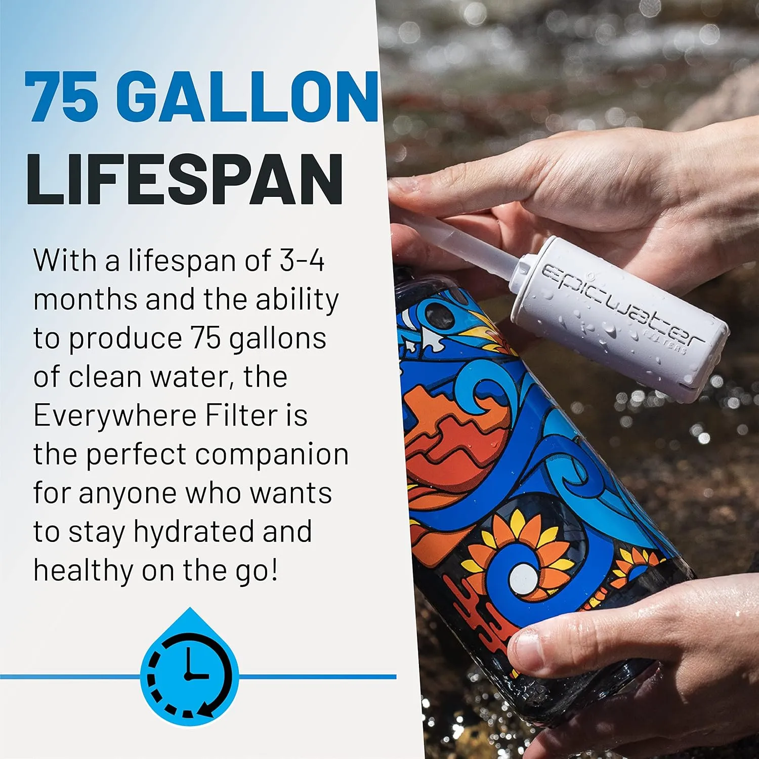 Epic Everywhere Bottle Filter Complete Filter | 1-Pack | 75 Gallon Total Filter Life | 3-4 month Supply | Compatible with all Epic Water Bottles | Replaces Everyday and Outdoor