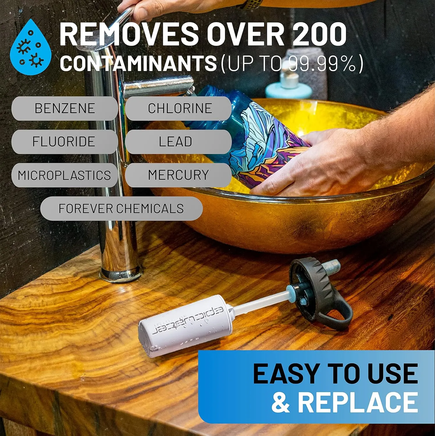 Epic Water Filters Nalgene OG Water Bottle with Filter, USA Made, BPA Free, Removes 99.99% Tap Water Contaminants, Forever Chemicals, Leggitt Art, 32 oz