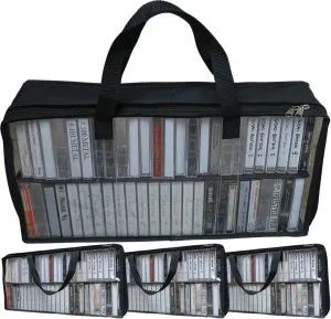 Evelots Cassette Tape Bag -See Thru Organizer Storage with Handles - Easy Carrying Case - No Dust or Moisture - Holds 200 Tapes with cases