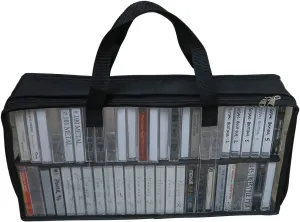 Evelots Cassette Tape Bag -See Thru Organizer Storage with Handles - Easy Carrying Case - No Dust or Moisture - Holds 50 Tapes with cases