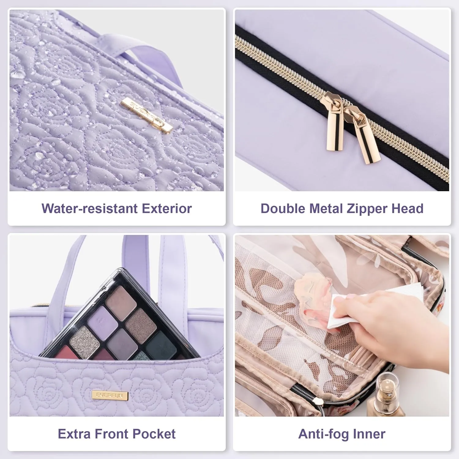 Everfun Hanging Travel Toiletry Bag for Women Traveling With Leakproof Compartment Makeup Cosmetic Organizer Dopp Kit Travel Accessories Essentials Must Have