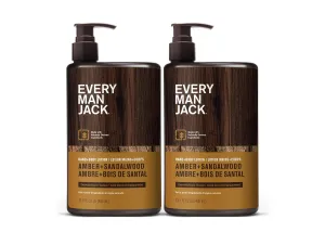Every Man Jack Mens Amber   Sandalwood Hand & Body Lotion for All Skin Types - Dermatologist Tested & Hypoallergenic - Nourish Skin with Lightweight Fast Absorbing Lotion - 13.5oz 2 Bottles