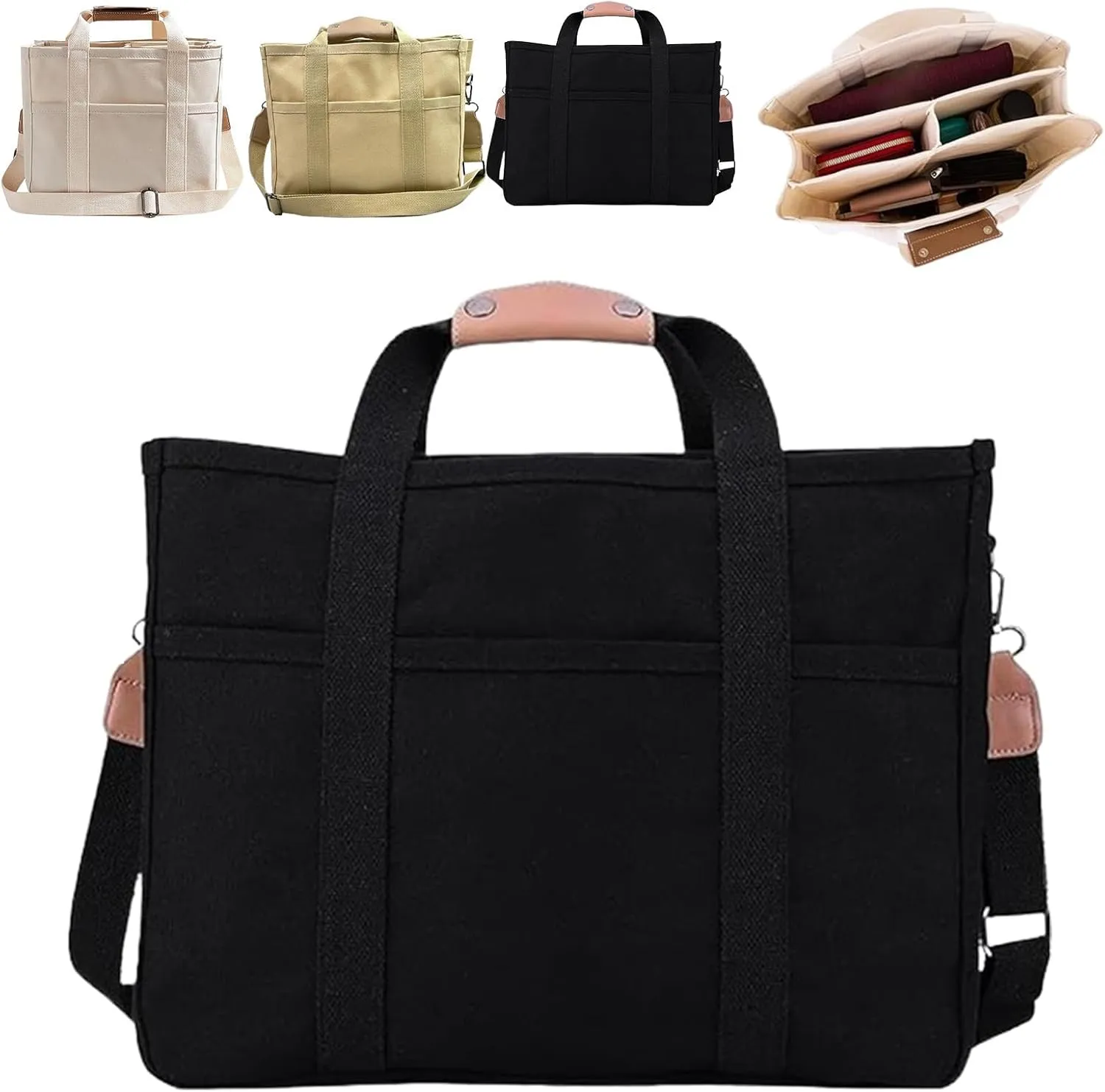Everything Tote Bag, Everything Bag, Canvas Tote Bag with Compartments