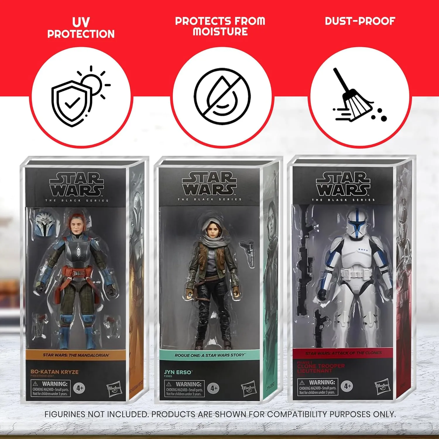 EVORETRO Action Figure Display Case Protector Compatible with Hasbro Star Wars 2020 Black Series Angled Box 6-inch Action Figure, 2-Pack, Anti-UV Thick Durable Clear Acrylic Box, Long Lasting Quality.