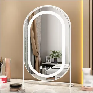 Explosion-Proof Lighted Vanity Mirror, Desktop Smart Makeup Mirror, Beauty Mirror, Touch Sensor with 3-Color Lighting, Dimmable(A-White)