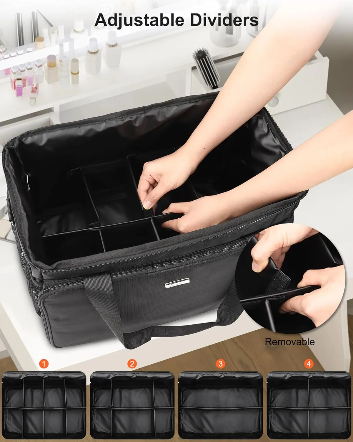 Extra Large Makeup Bag Travel Makeup Case Professional Makeup Artist Bag with 4 Clear Pouches Hairstylist Cosmetic Bag with Detachable Dividers and Shoulder Straps