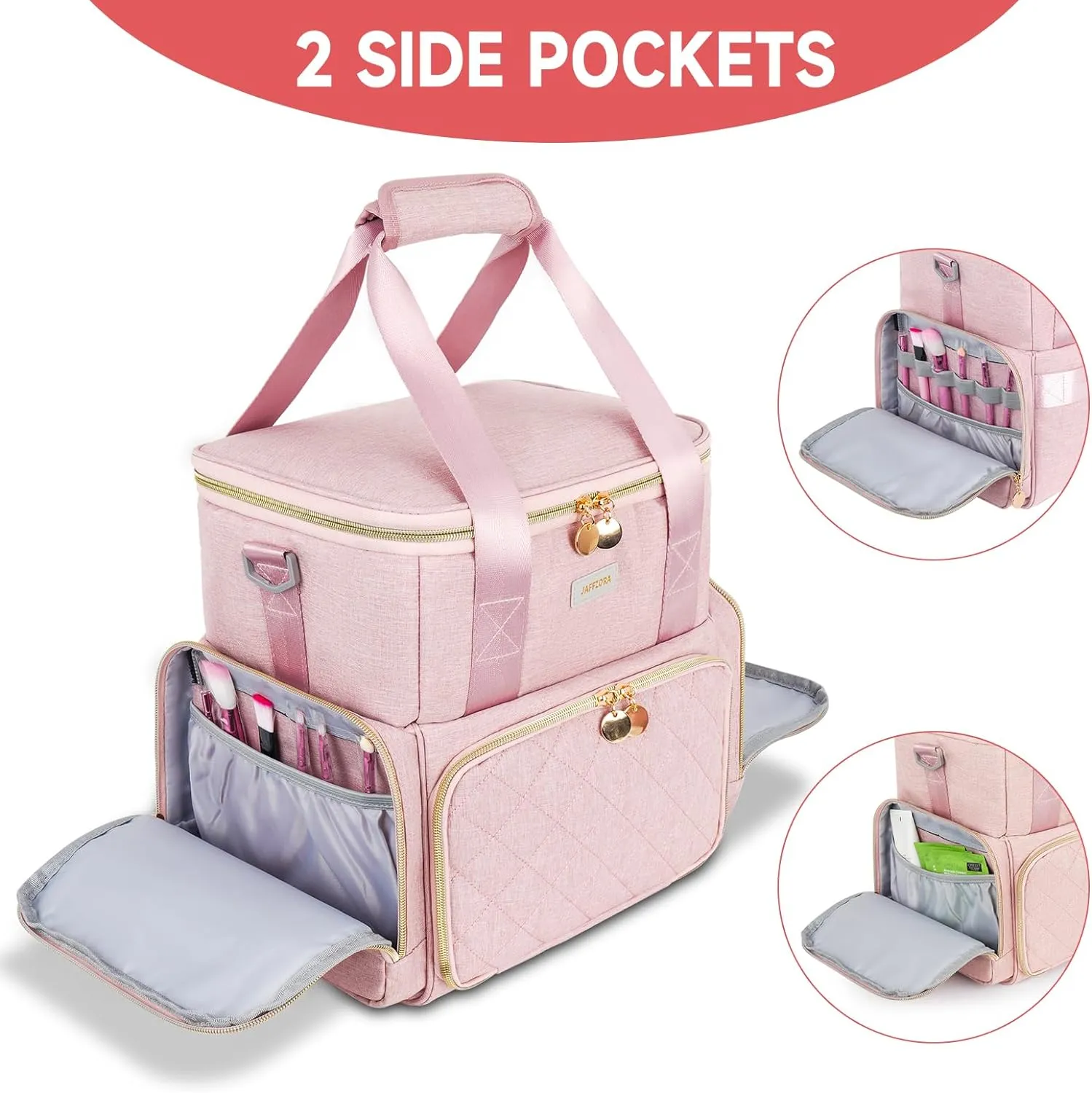 Extra Large Makeup Bag,4 in 1 Cosmetic Storage Organizer Travel Case with Detachable Pouches and Dividers,Pink