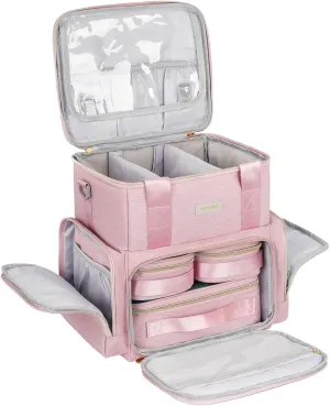Extra Large Makeup Bag,4 in 1 Cosmetic Storage Organizer Travel Case with Detachable Pouches and Dividers,Pink
