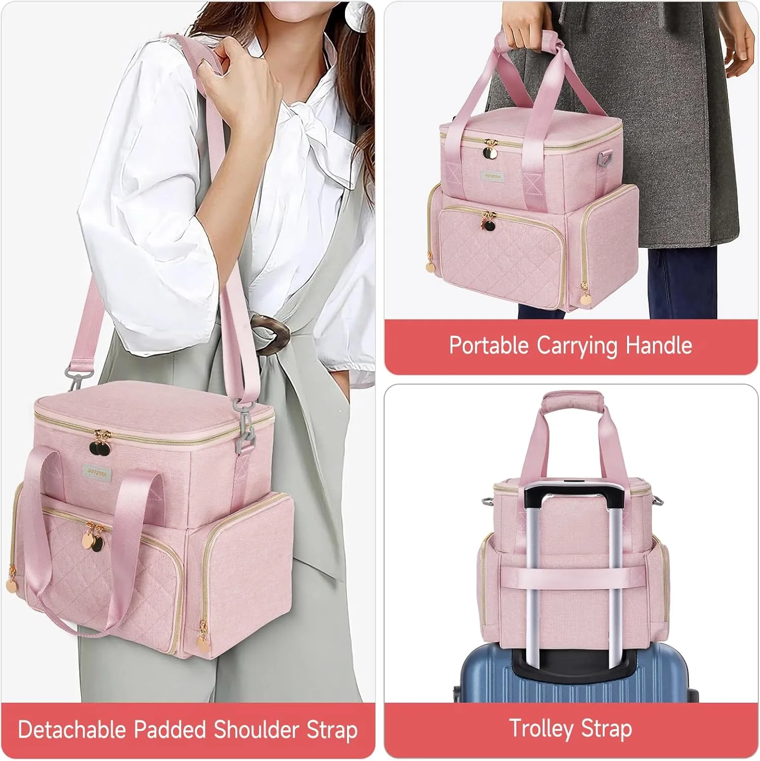 Extra Large Makeup Bag,4 in 1 Cosmetic Storage Organizer Travel Case with Detachable Pouches and Dividers,Pink