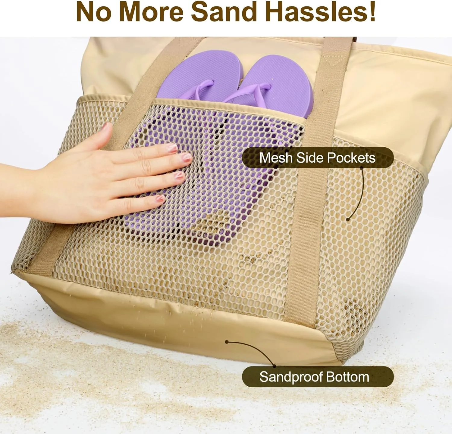 F-color Waterproof Beach Bags for Women - Machine Washable Travel Tote Bag with Zipper Cruise Swim Vacation Essentials