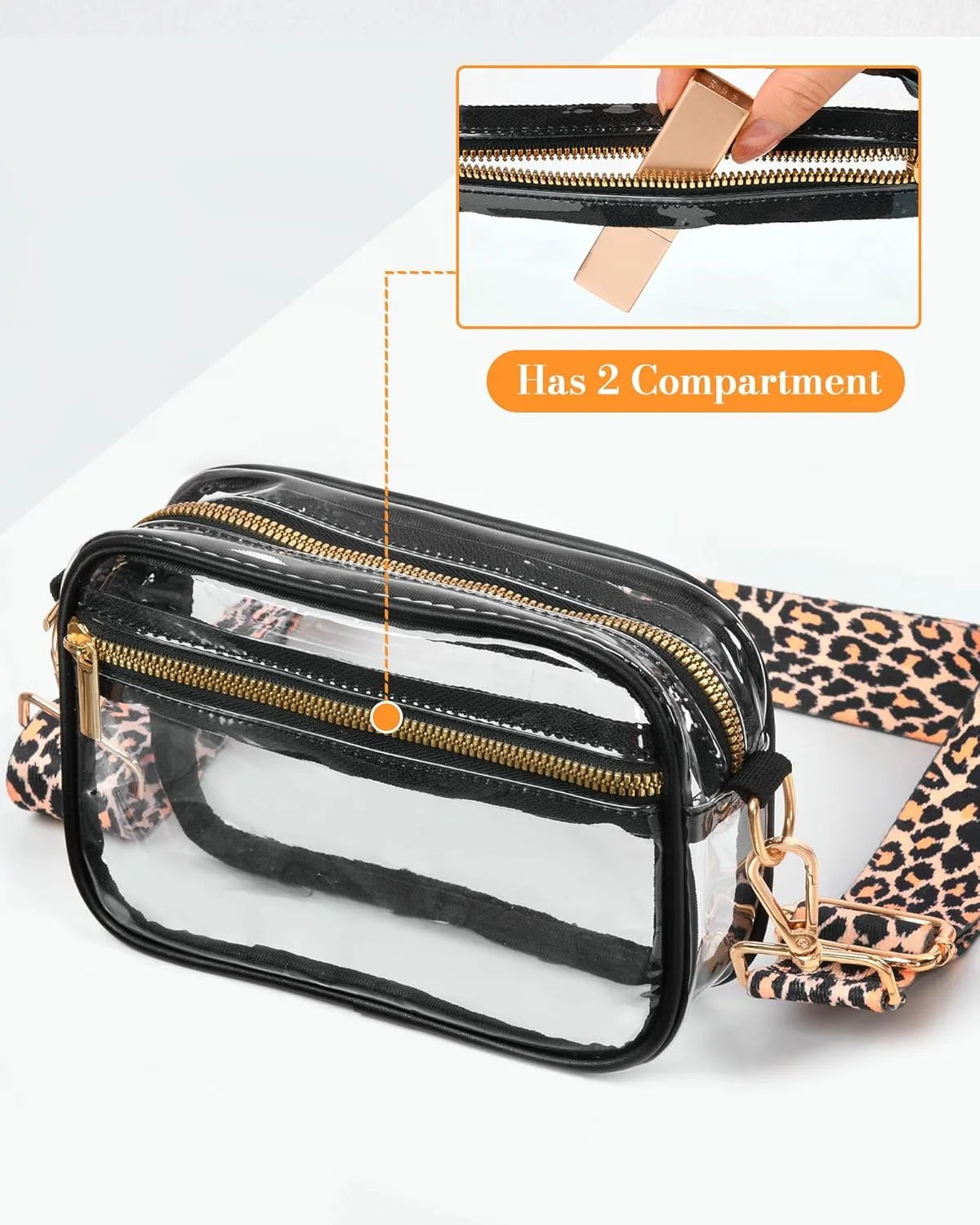 FANGSUN Clear Crossbody Bag Stadium Approved, Clear Purse for Women, Transparent Shoulder Messenger Handbag for Concert Sport