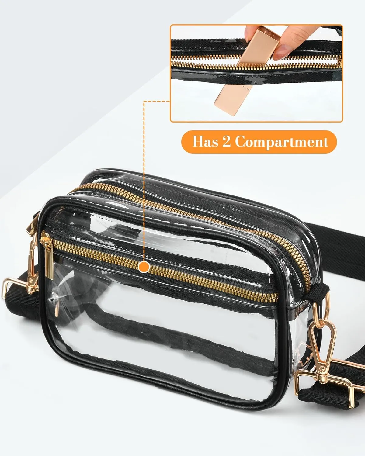 FANGSUN Clear Crossbody Bag Stadium Approved, Clear Purse for Women, Transparent Shoulder Messenger Handbag for Concert Sport