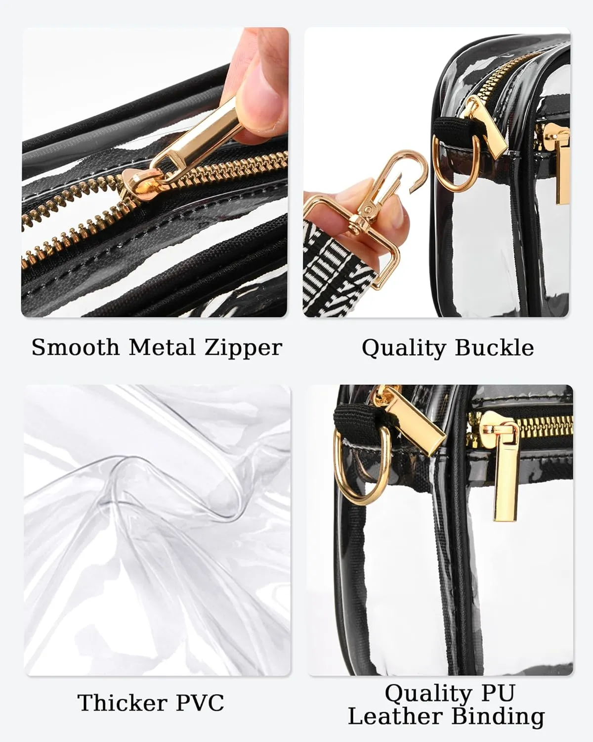 FANGSUN Clear Crossbody Bag Stadium Approved, Clear Purse for Women, Transparent Shoulder Messenger Handbag for Concert Sport
