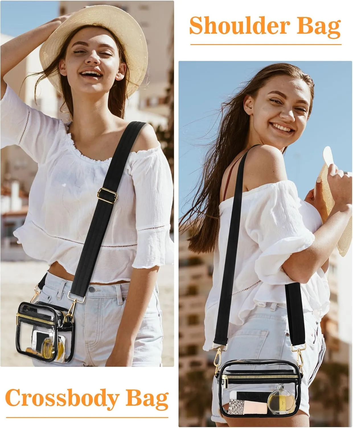FANGSUN Clear Crossbody Bag Stadium Approved, Clear Purse for Women, Transparent Shoulder Messenger Handbag for Concert Sport