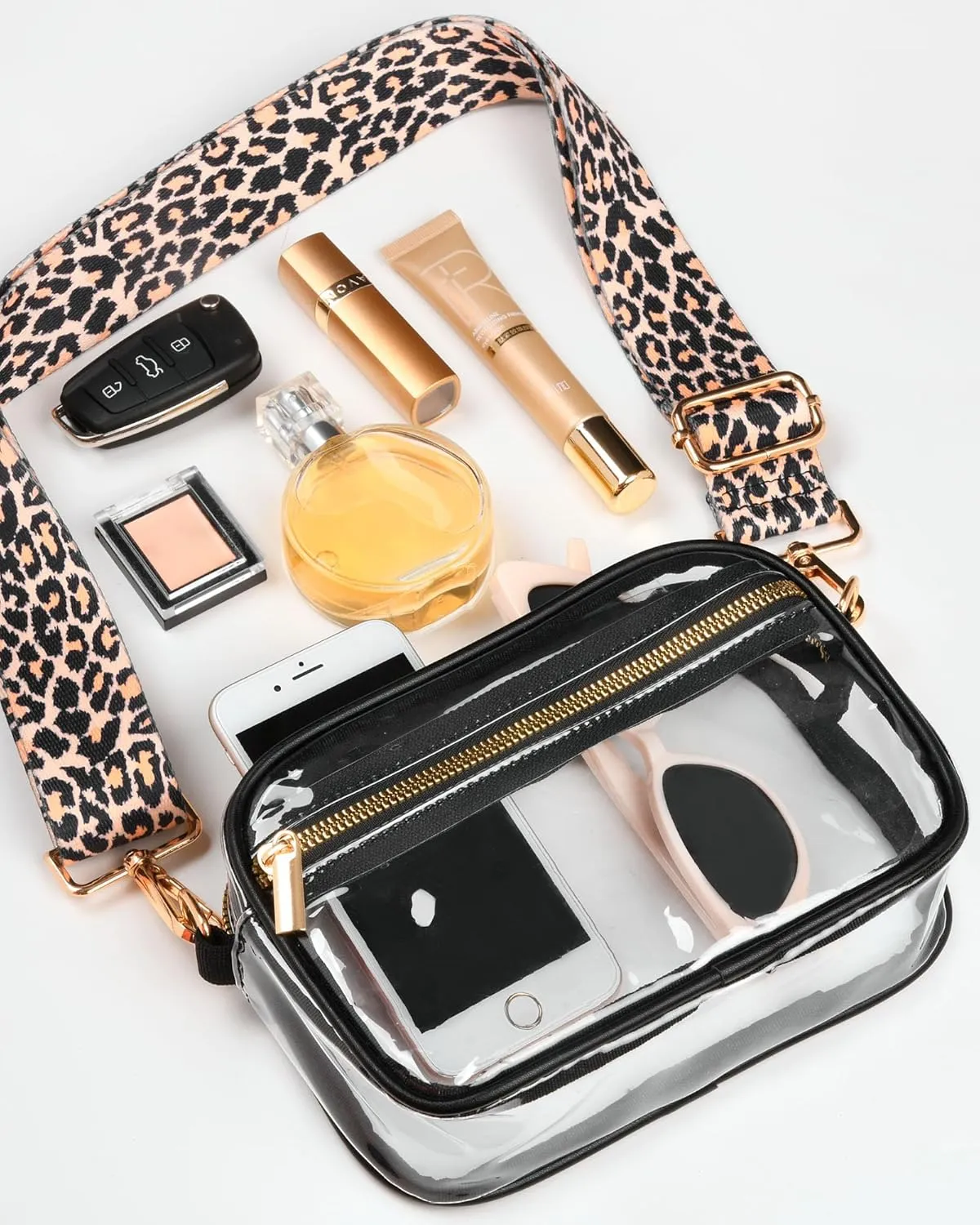 FANGSUN Clear Crossbody Bag Stadium Approved, Clear Purse for Women, Transparent Shoulder Messenger Handbag for Concert Sport