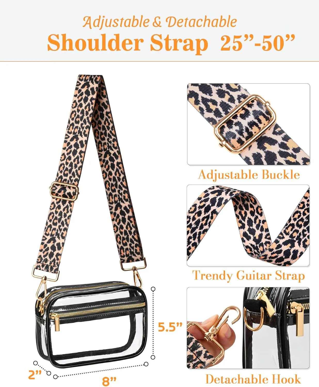 FANGSUN Clear Crossbody Bag Stadium Approved, Clear Purse for Women, Transparent Shoulder Messenger Handbag for Concert Sport