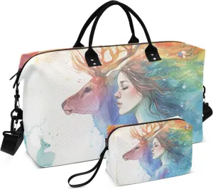 Fantasy Elk Travel Duffel Bags with Toiletry Bag and Adjustable Strap for Travel Gym Yoga