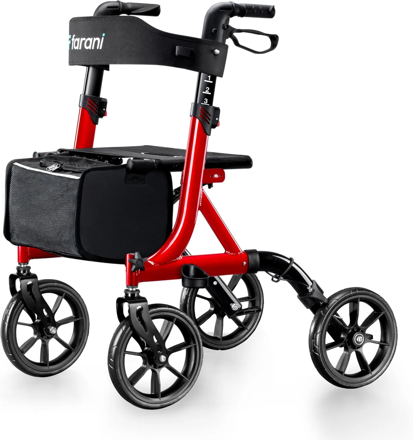 Farani All Terrain Walkers for Seniors - 10" Big Wheels, Compact Size Lightweight Foldable Rollator Walker with Seat, Reinforced Triangular Frame Rollator with Cup Holder, 300lbs Weight Capacity