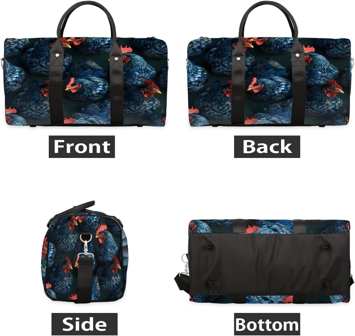 Farmhouse Chicken Cocks And Hens Rooster Farm Travel Duffle Bag, Sports Gym Bags for Women Men, Carry On Weekender Overnight Workout Airplane Trips Bag