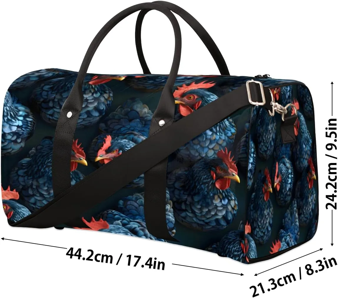 Farmhouse Chicken Cocks And Hens Rooster Farm Travel Duffle Bag, Sports Gym Bags for Women Men, Carry On Weekender Overnight Workout Airplane Trips Bag
