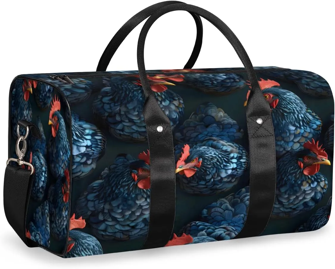 Farmhouse Chicken Cocks And Hens Rooster Farm Travel Duffle Bag, Sports Gym Bags for Women Men, Carry On Weekender Overnight Workout Airplane Trips Bag
