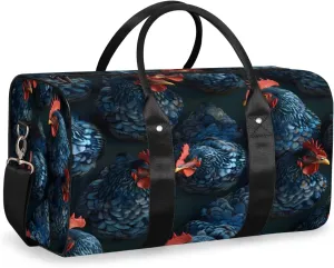 Farmhouse Chicken Cocks And Hens Rooster Farm Travel Duffle Bag, Sports Gym Bags for Women Men, Carry On Weekender Overnight Workout Airplane Trips Bag