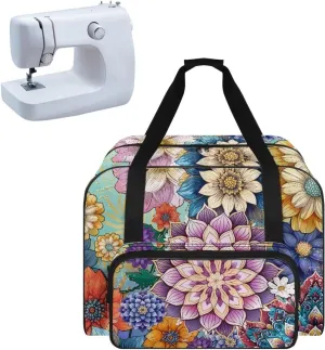 Fashion Boho Flower Lotus Sewing Machine Case, Carrying Tote Bag Storage Organizer Compatible with Most Sewing Machines and Accessories