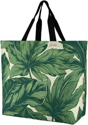 Fashionable Reusable Women's Shoulder Tote Bag Green Foliage Botanical Printed with Unique Heat Transfer Print, Eco-Friendly Durable Polyester for Grocery, Travel & Gifts