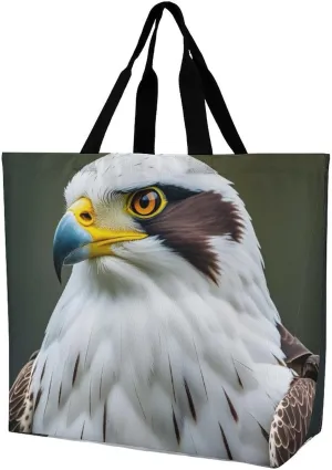 Fashionable Reusable Women's Shoulder Tote Bag Spear Falcon, White Eagle Printed with Unique Heat Transfer Print, Eco-Friendly Durable Polyester for Grocery, Travel & Gifts