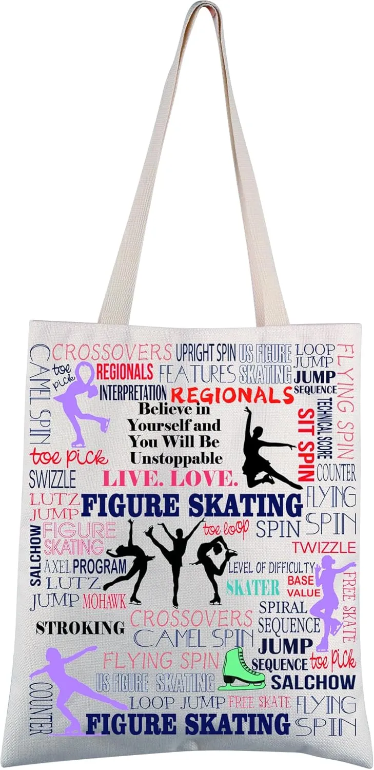 FEELMEM Figure Skating Tote Bag Figure Skater Gift Skate Lover Gift Skating Team Shoulder Bag Winter Sport Figure Skate Gift