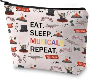 FEELMEM Musical Fans Gift Eat Sleep Musicals Repeat Theatre Zipper Cosmetic Bag Musical Gift