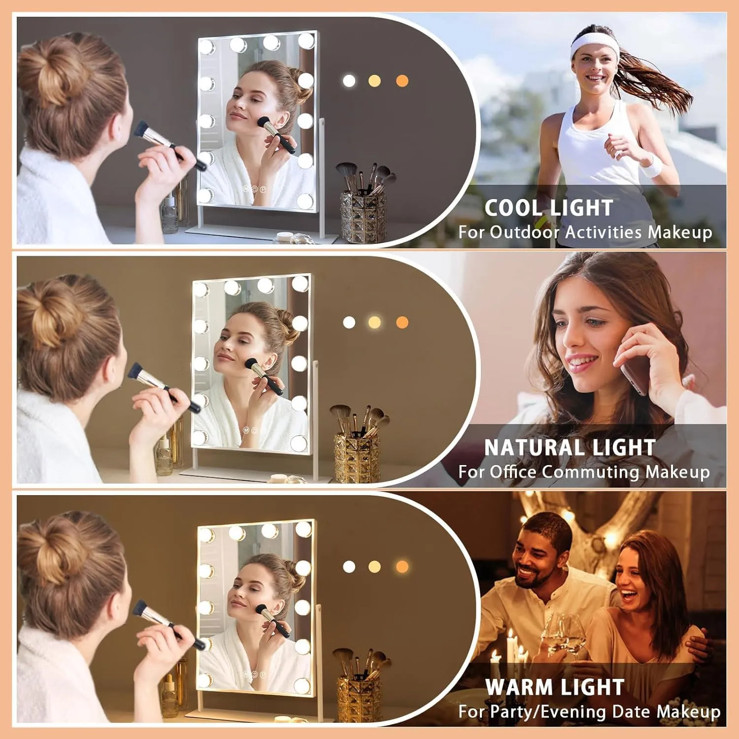 Fenair Vanity Mirror with Lights Lighted Hollywood Makeup Mirror with Lights and10X Magnification Mirror,12 Dimmable Bulbs 360° Rotation (White)
