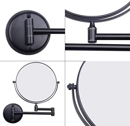 FIDEMM Bathroom Makeup Mirrors,8 Inch Wall Mounted Magnifying Sturdy Double Sided Adjustable Cosmetic Shaving Vanity Extendable,Chrome,3X (Color : Black, Size : 5X)
