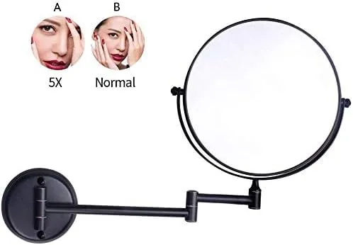 FIDEMM Bathroom Makeup Mirrors,8 Inch Wall Mounted Magnifying Sturdy Double Sided Adjustable Cosmetic Shaving Vanity Extendable,Chrome,3X (Color : Black, Size : 5X)