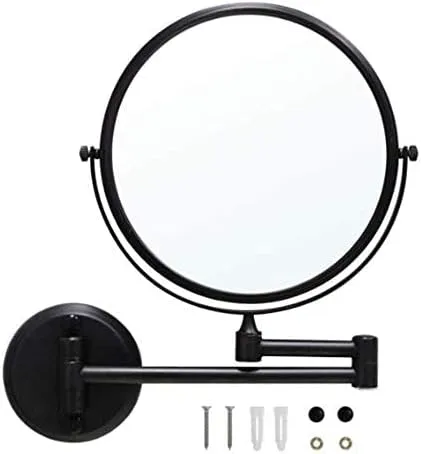 FIDEMM Bathroom Makeup Mirrors,8 Inch Wall Mounted Magnifying Sturdy Double Sided Adjustable Cosmetic Shaving Vanity Extendable,Chrome,3X (Color : Black, Size : 5X)
