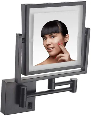 FIDEMM Makeup Mirror, 8 Inch Bathroom Shaving Mirror Wall Mounted Square Vanity Mirror Black Swivel 3X Magnification, with Plug