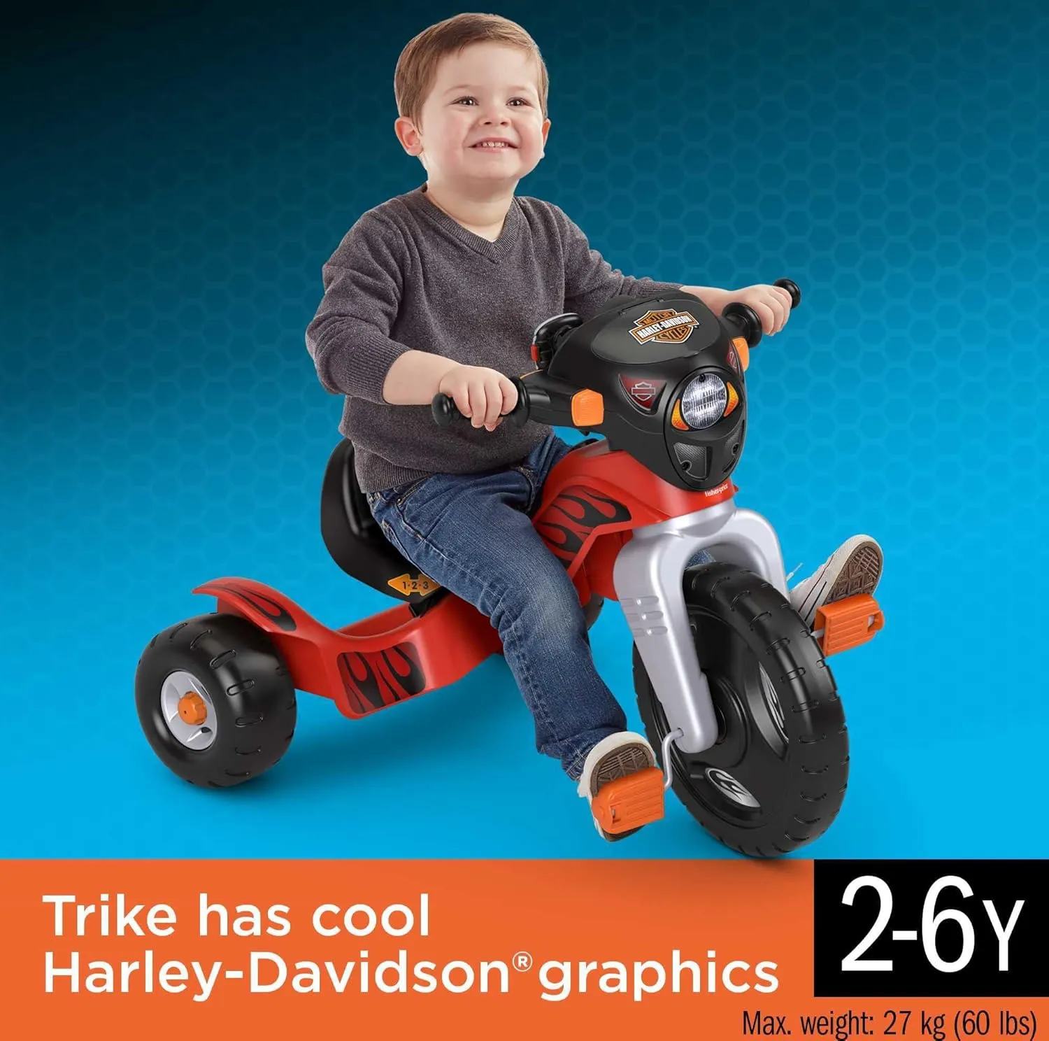 Fisher-Price Toddler Tricycle Harley-Davidson Lights & Sounds Trike, Toy Bike with Adjustable Seat & Storage for Outdoor Play Kids Ages 2  Years