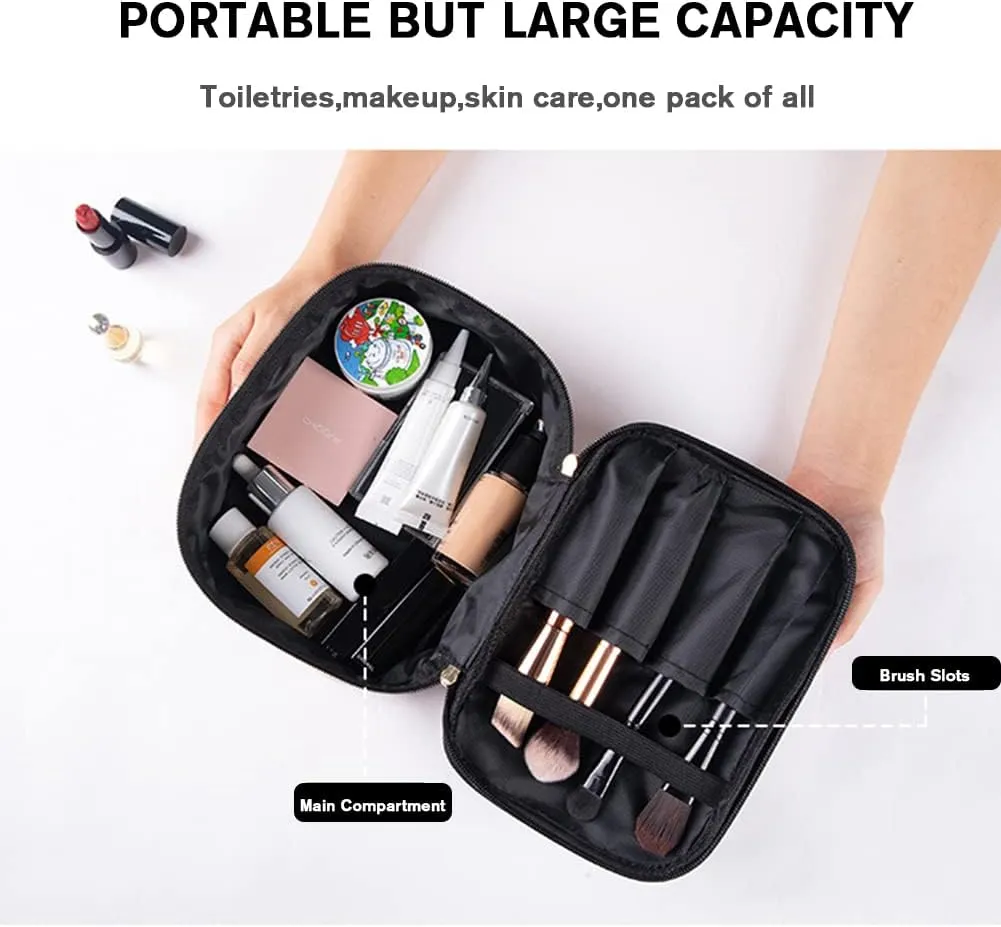 FITINI 3 Pieces Makeup Bags Double Layer Travel Large Holographic Cosmetic Cases Organizer Toiletry Bags Waterproof Small Zipper Pouch for Women Makeup Brush Storage Bag,Black