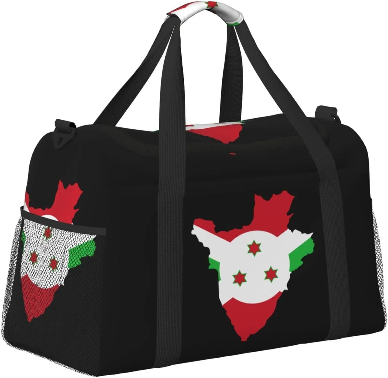 Flag Map Of Burundi Travel Duffel Bag Large Foldable Waterproof Overnight Bag For Beach Swim Bags Pool Sports Gym