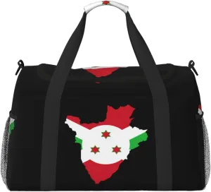 Flag Map Of Burundi Travel Duffel Bag Large Foldable Waterproof Overnight Bag For Beach Swim Bags Pool Sports Gym