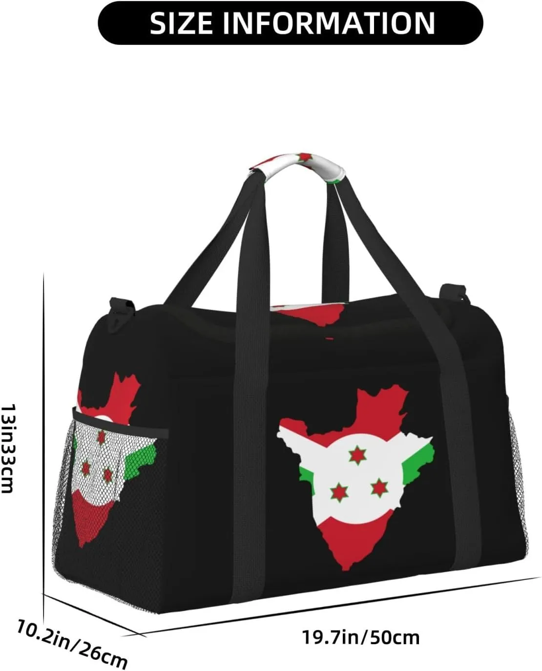 Flag Map Of Burundi Travel Duffel Bag Large Foldable Waterproof Overnight Bag For Beach Swim Bags Pool Sports Gym