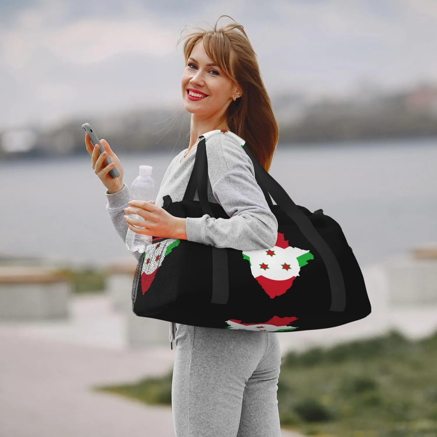 Flag Map Of Burundi Travel Duffel Bag Large Foldable Waterproof Overnight Bag For Beach Swim Bags Pool Sports Gym