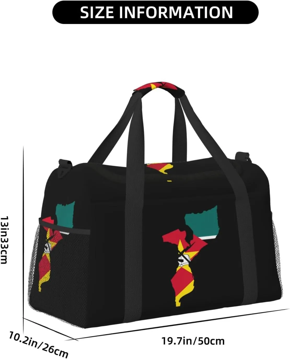 Flag Map Of Mozambique Travel Duffel Bag Large Foldable Waterproof Overnight Bag For Beach Swim Bags Pool Sports Gym