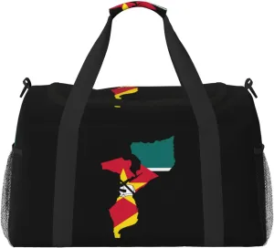 Flag Map Of Mozambique Travel Duffel Bag Large Foldable Waterproof Overnight Bag For Beach Swim Bags Pool Sports Gym