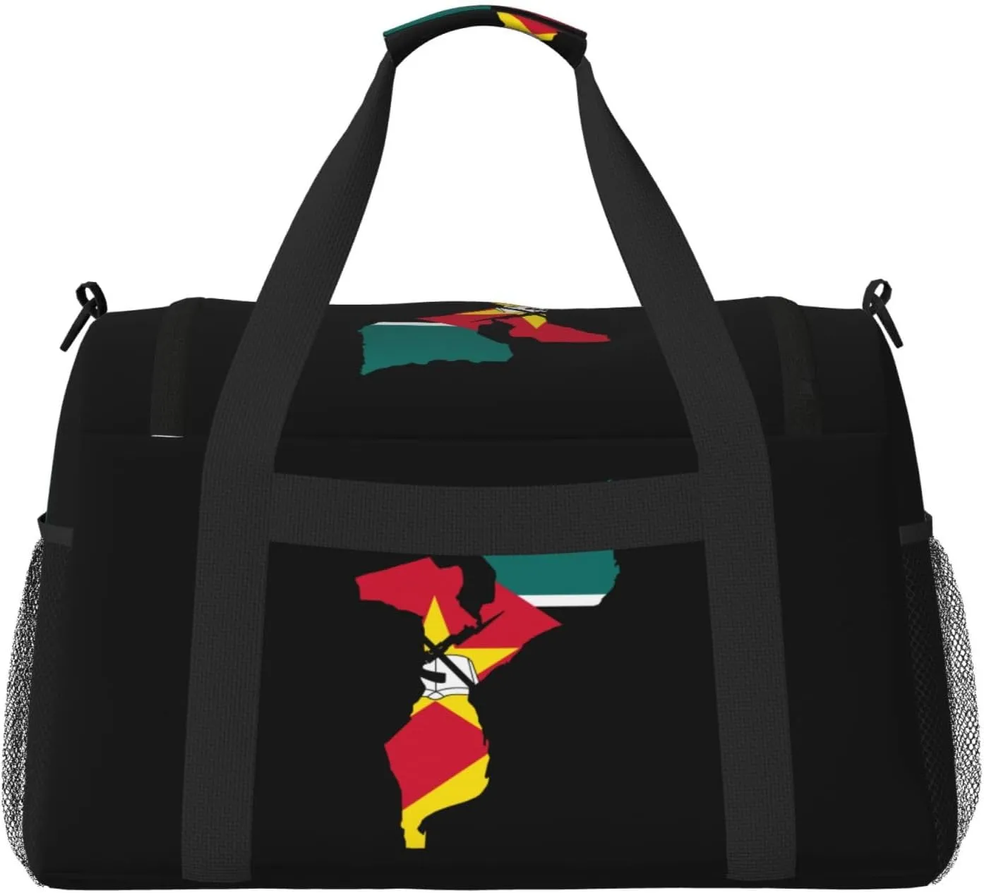 Flag Map Of Mozambique Travel Duffel Bag Large Foldable Waterproof Overnight Bag For Beach Swim Bags Pool Sports Gym