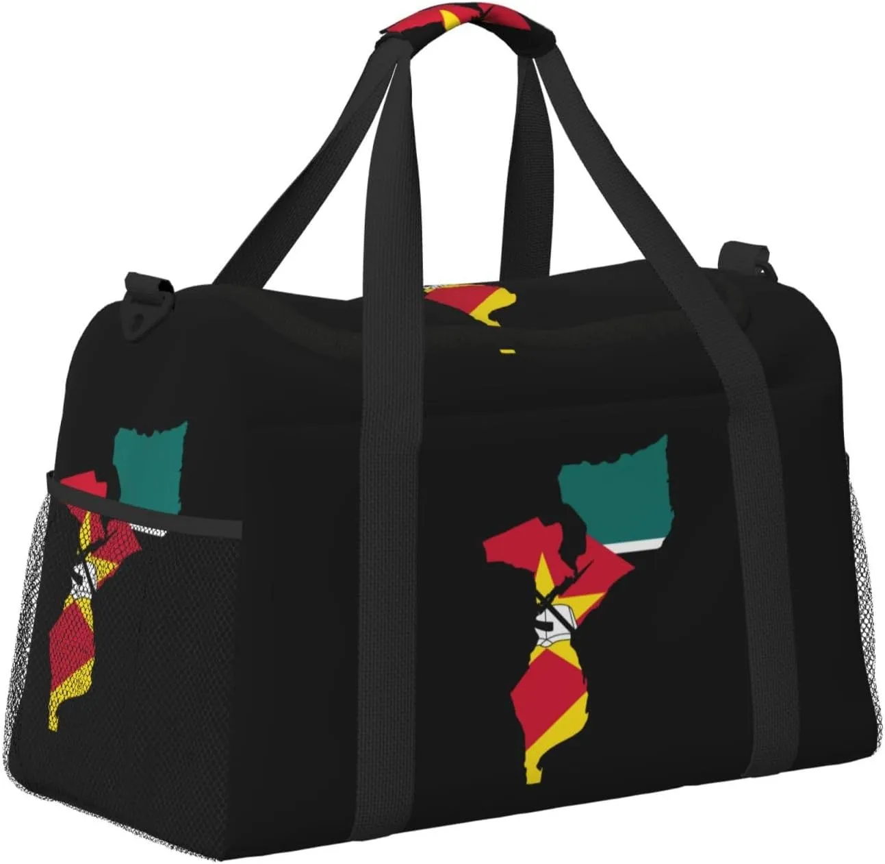 Flag Map Of Mozambique Travel Duffel Bag Large Foldable Waterproof Overnight Bag For Beach Swim Bags Pool Sports Gym